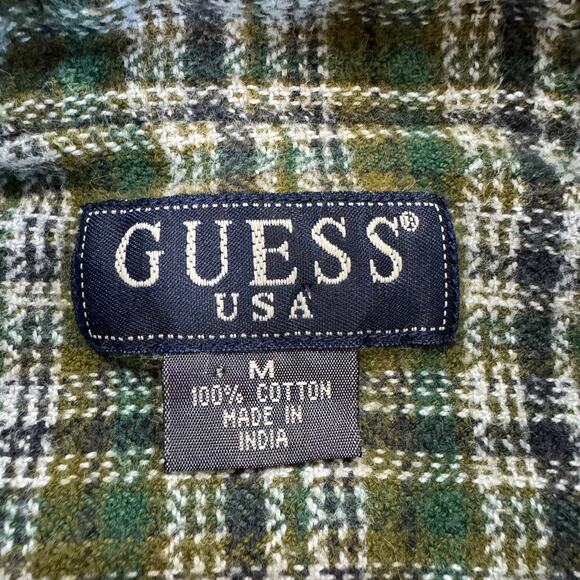 Vintage Boxy Flannel GUESS JEANS Mens Medium Thick Button Down 100% Cotton - Picture 3 of 10